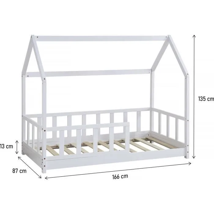 Lit cabane en bois "Charlotte"  - Blanc - 80 x 160 cm-2