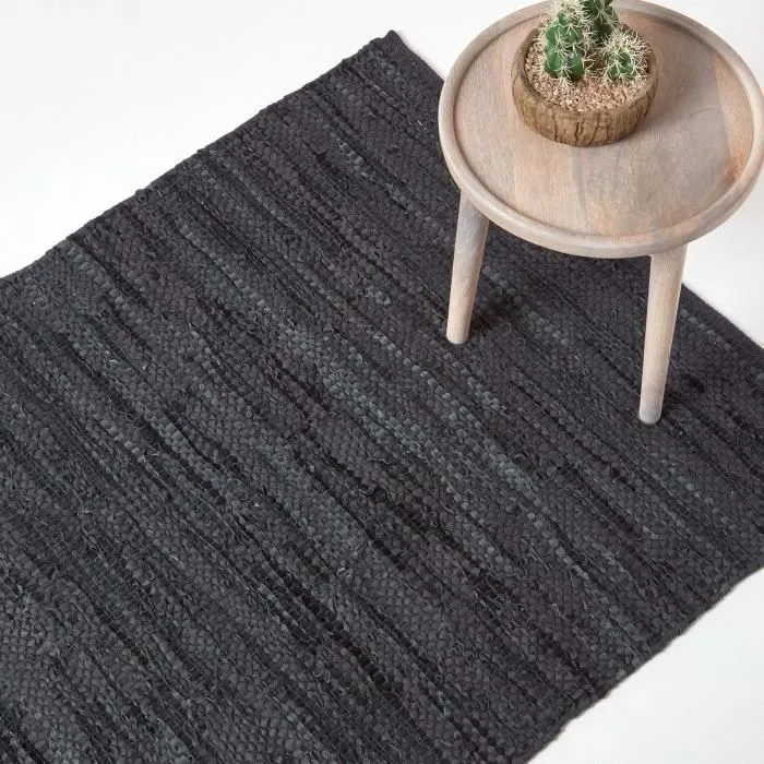 Tapis cuir Denver tissé Noir 120 x 180 cm-0