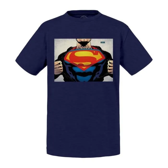 T-shirt Enfant Bleu Superman Retire sa Veste Super Héros Bande Dessinee-0