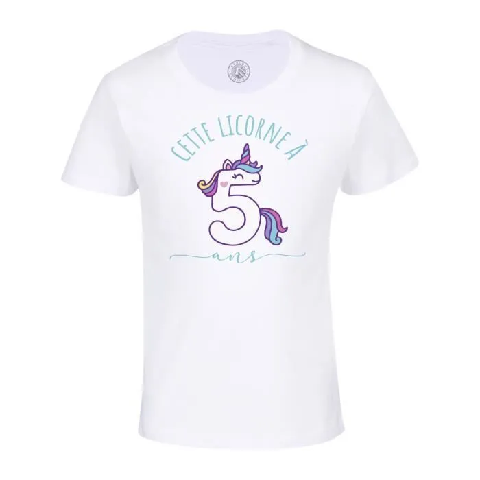 T-shirt Enfant Blanc Cette Licorne À 5 Ans Anniversaire Celebration Enfant Cadeau-0