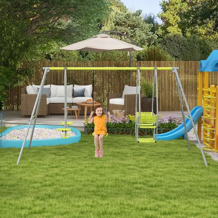Outsunny - Balançoire pour enfants - Métal - 283x156x180cm - Vert-1