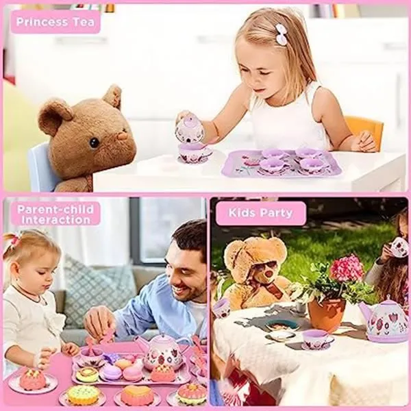 Service à Thé pour Enfants,Dînette Enfant Accessoire Jouet de Cuisine Faisant Semblant avec Valise pour Filles 3+ Ans-3