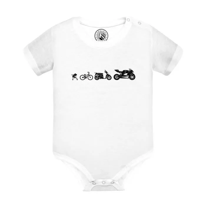 Body Bébé Manche Courte Blanc L'évolution de la Moto Grosses cylindrées Cafe Racer Poucette-0