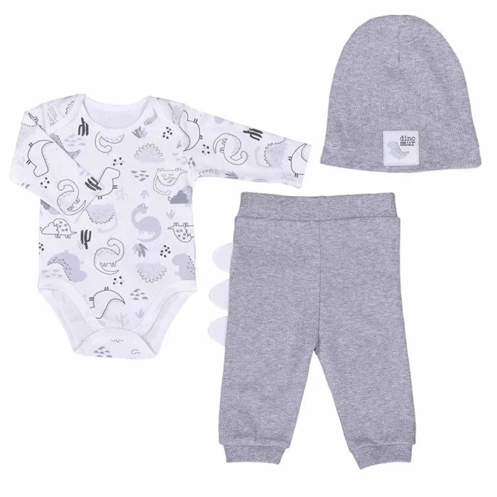 Ensemble 3 pièces en coton bio pantalon body et bonnet-0