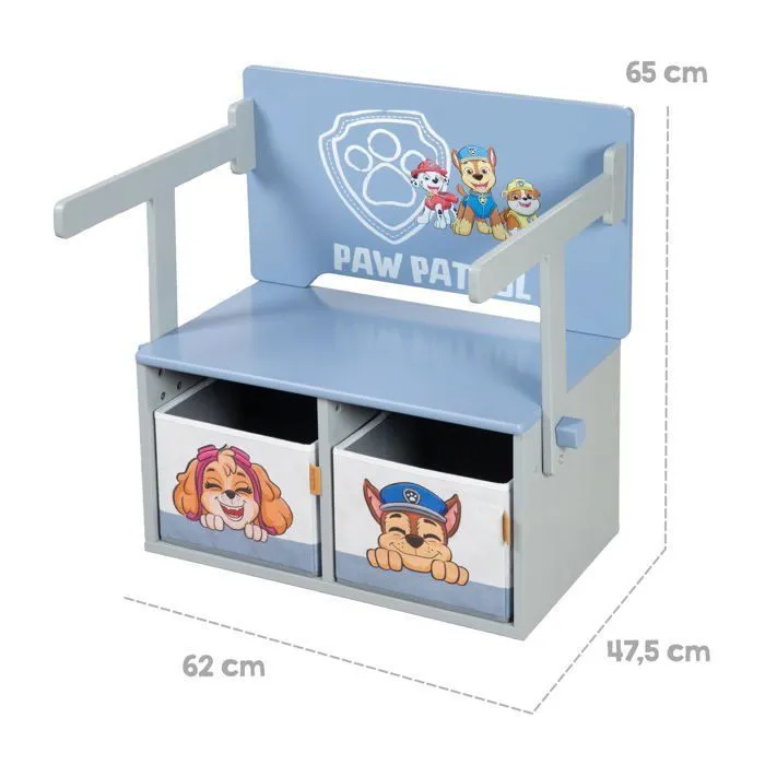 Bureau Enfant 2EN1 ROBA Pat'Patrouille - Transformable en Banc avec 2 Boites de Rangements en Tissu - Bleu / Gris-5