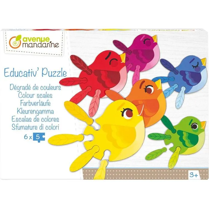 Puzzle Dégradé de Couleurs - CLAIREFONTAINE - PU019C - 6 Puzzles de 5 Pièces - Animaux - À partir de 3 ans-0