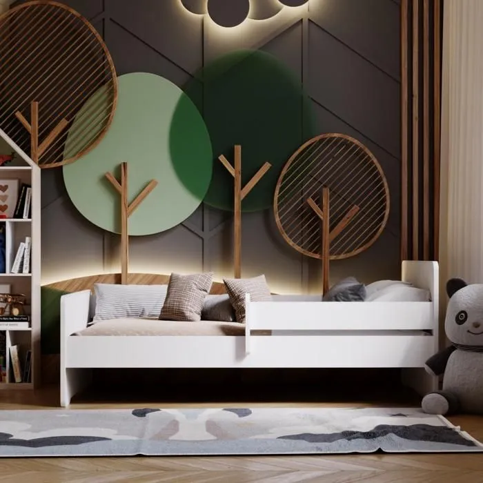 Lit enfant Complet 80x160 cm MAX sommier, barrièreères, matelas pour Filles garçons lit Simple - BLANC-0
