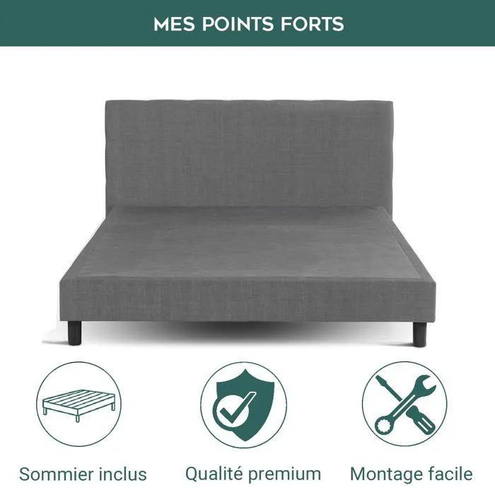 Lit Marquis 160 x 200 by Sampur | Gris clair | Cadre de Lit au Design Scandinave et Moderne - Sommier à Lattes + Tête de Lit Inclus-1
