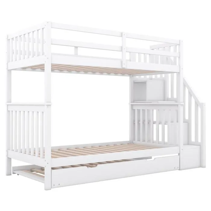 Lit superposé - Non spécifié - 90x200cm - Blanc - Bois massif - Garde-corps hauts-3