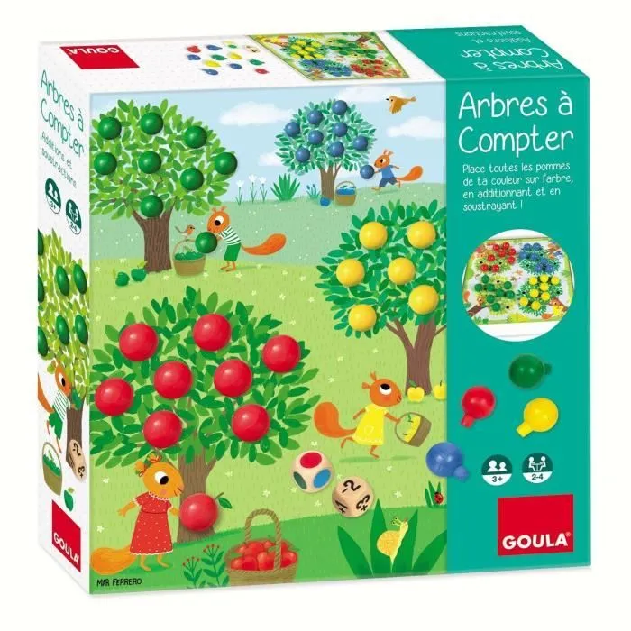 Jeu éducatif - GOULA - Arbres à compter - Pommes en bois et dés-0