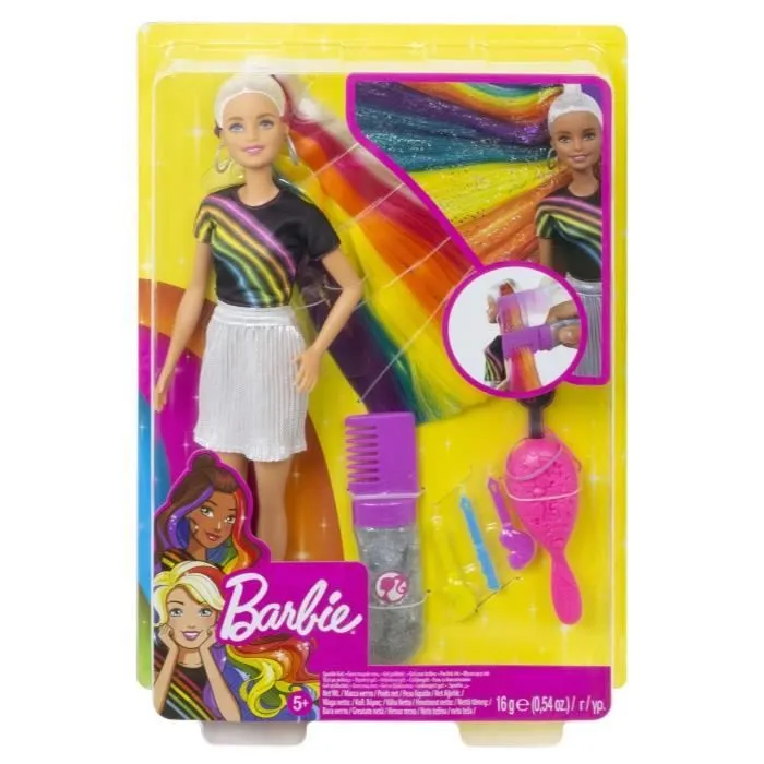 Jeu de coiffure BARBIE - Chevelure Arc-en-Ciel Paillettes Blonde - Accessoires inclus-4