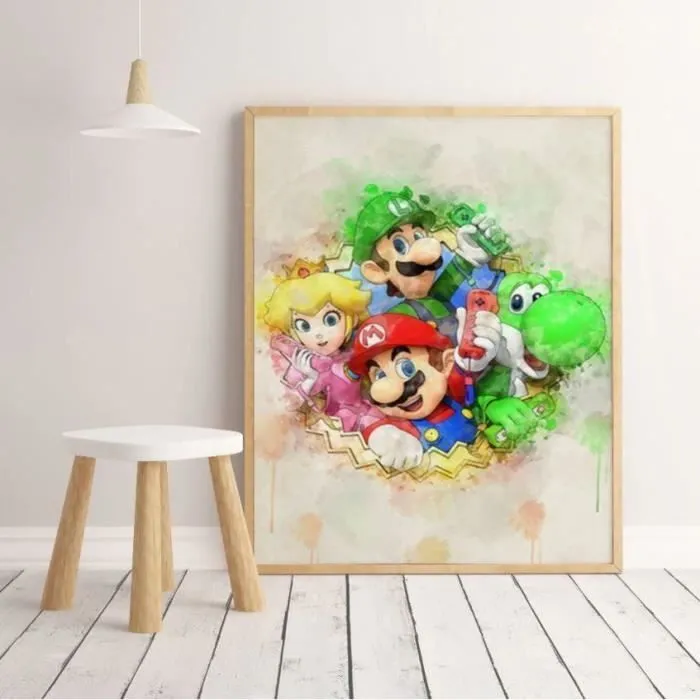 Poster Toile - Mario - 30x40cm - Décoration Murale Enfant - Cadeau Idéal - Qualité Premium-0