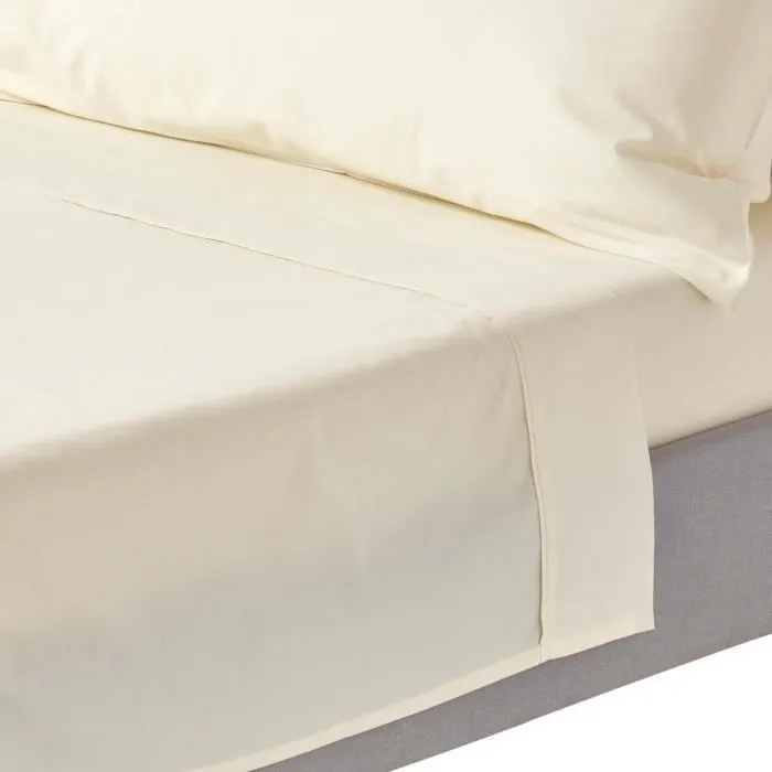 Drap plat uni 100% coton égyptien 200 fils Crème 230 x 255 cm-0