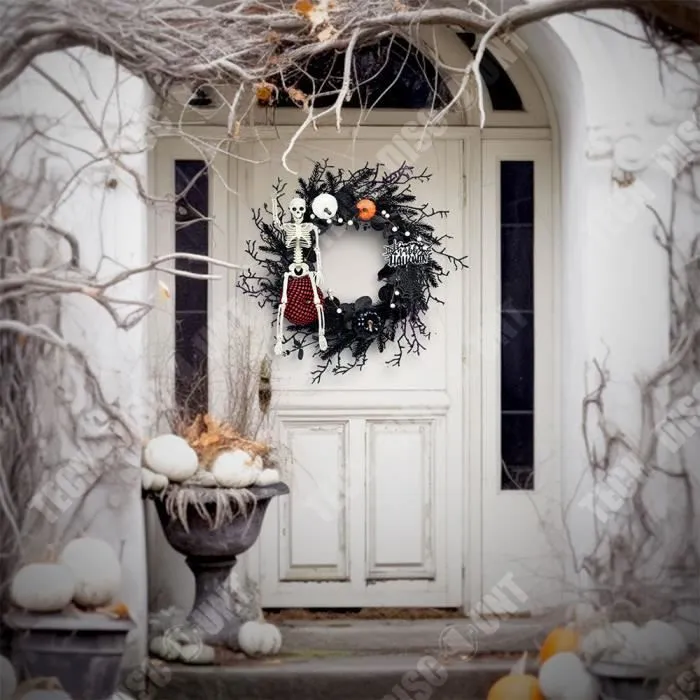 TD® Couronne de tête de mort pour Halloween 50*50*13cm Support de crâne simulé Gothique sombre Couronne de décoration pour Halloween-1
