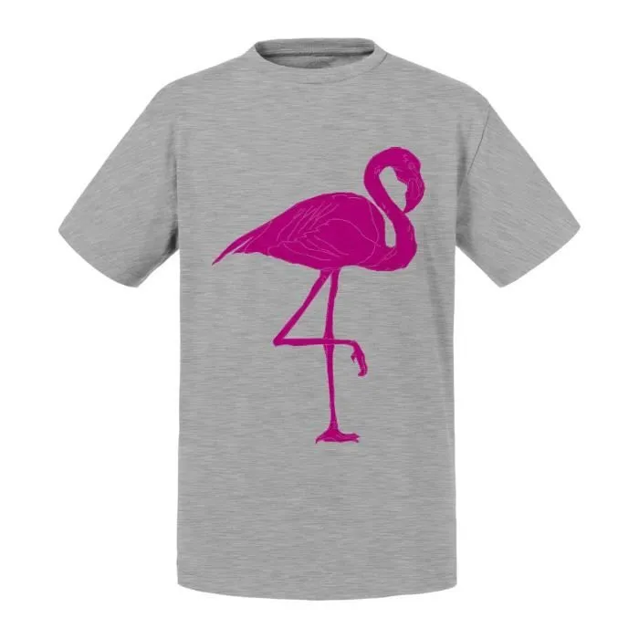 T-shirt Enfant Gris Flamant Rose Dessin-0