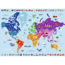 Puzzle 250 pièces : Carte du monde Coloris Unique-0