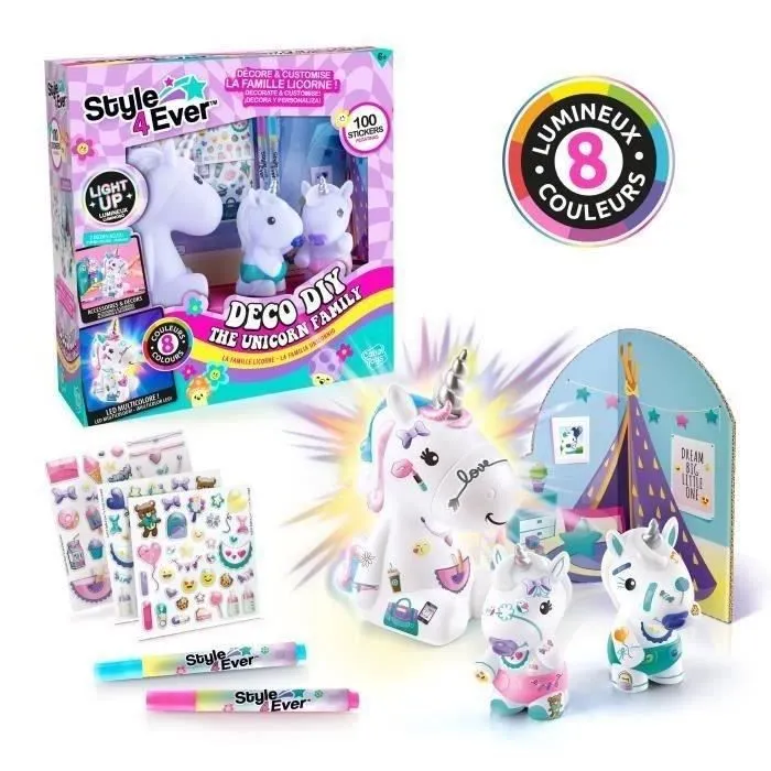 Canal Toys - La Famille Licorne, Figurines de Maman licorne lumineuse et des deux bébés à décorer - OFG 287-0
