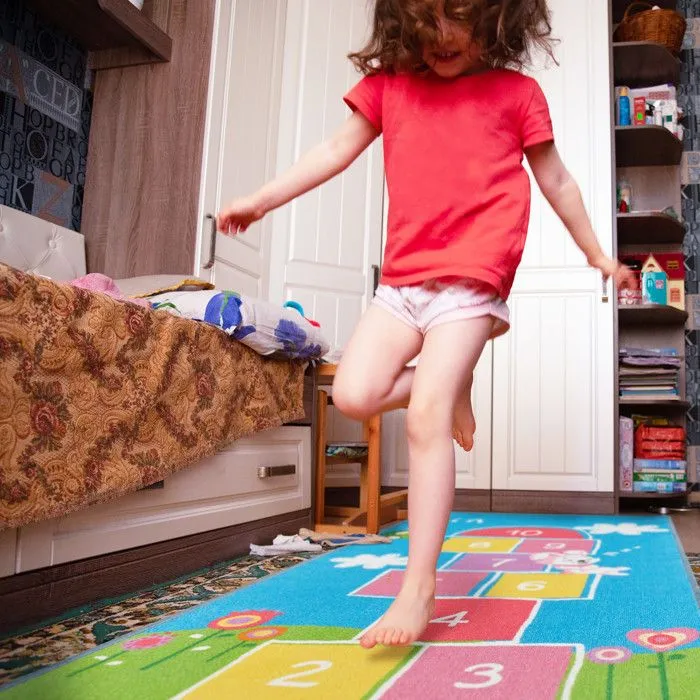 Relaxdays Tapis de marelle, 180 x 70 cm, 10 cases, à poils courts, dessous caoutchouté, jeu éducatif, multicolore-4
