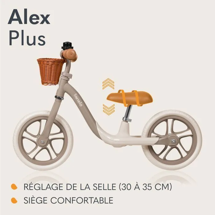 Draisienne - LIONELO Alex Plus - Selle confortable - Cadre léger et résistant - Beige/Marron-4