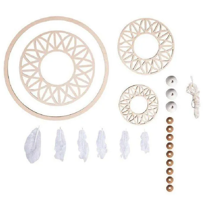 Kit attrape rêves grand format 74 cm - Disque bois ø 18 cm, perles, ficelle, plumes-1