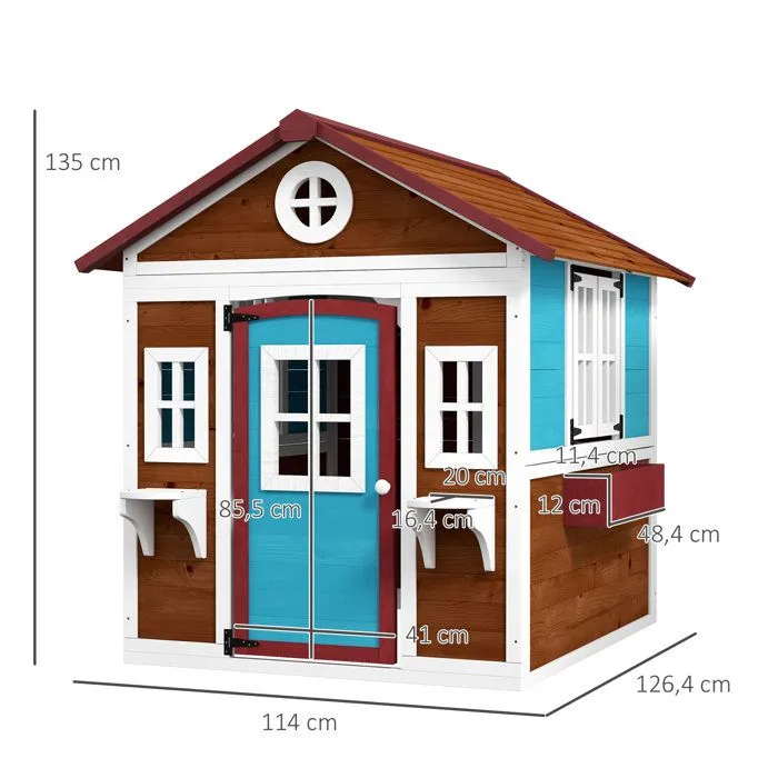 Cabane enfant extérieur - Outsunny - avec porte fenêtres et jardinières - 114 x 126,4 x 135 cm - Marron-3