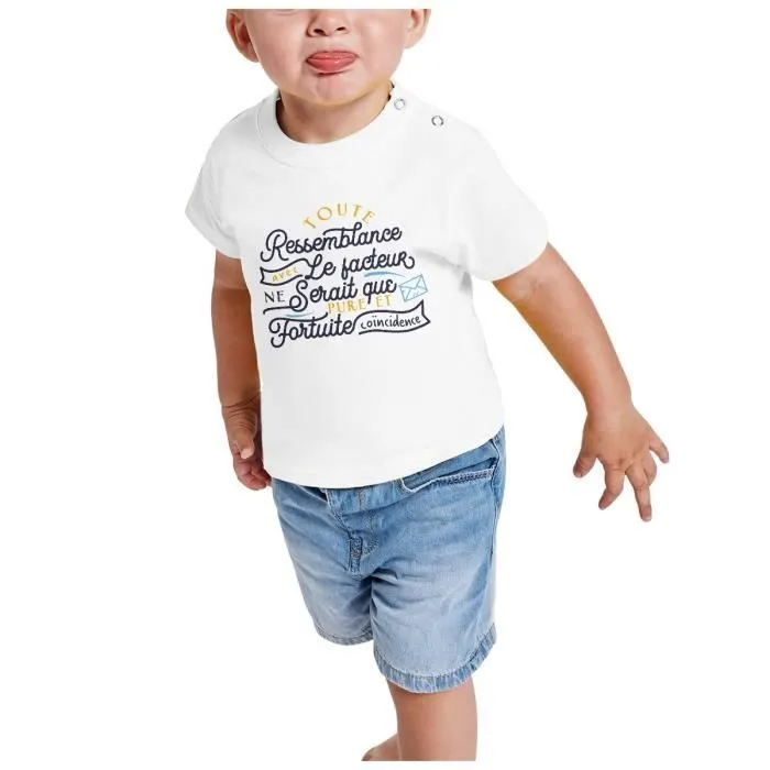 T-shirt Bébé Manche Courte Blanc Ressemblance Facteur Coincidence Humour Bébé-1