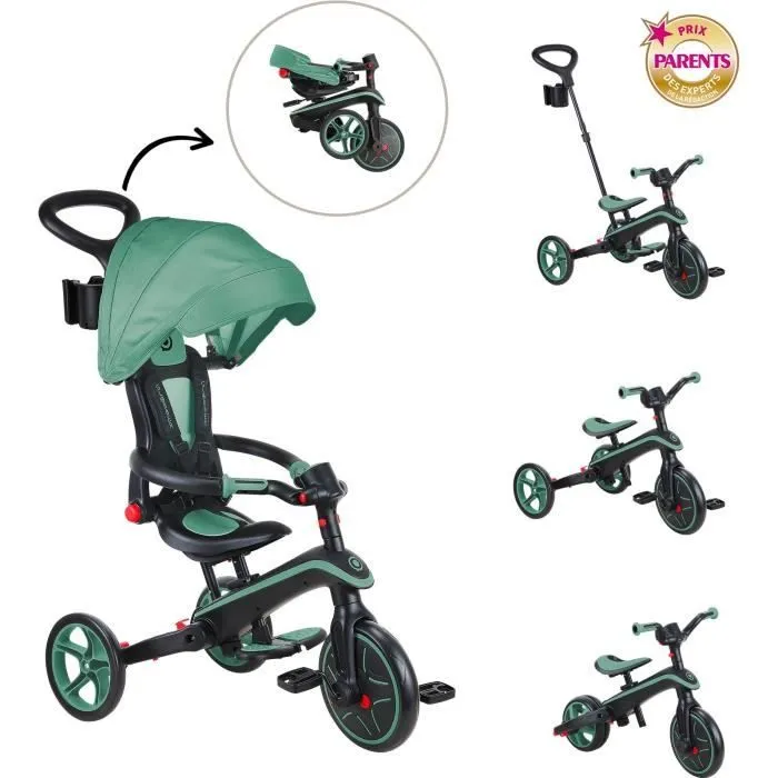 Tricycle évolutif EXPLORER 4 EN 1 PLIABLE - GLOBBER - Olive - Draisienne - de 10 mois à 5 ans - Montage sans outils-1