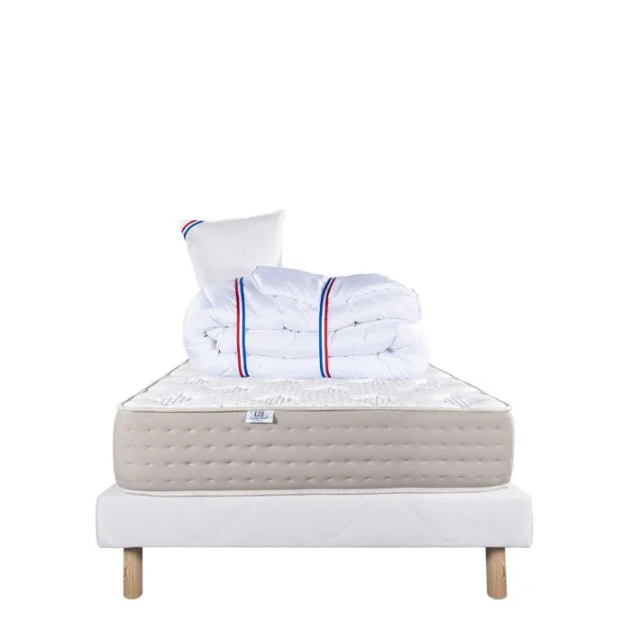 Ensemble matelas Dreamlux, 26 cm ressorts ensachés mémoire de forme ferme réversible+sommier blanc ep 13cm + oreiller + couette-1