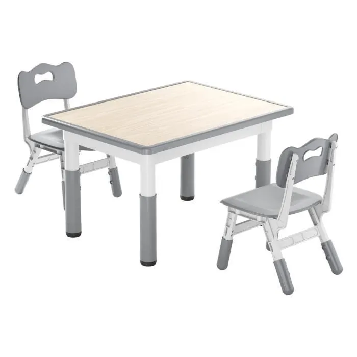 UISEBRT Table avec 2 Chaises pour Enfants Hauteur Réglable Meubles en Plastique pour Garçons et Filles de 2 à 10 Ans, 80 x 60 cm-0