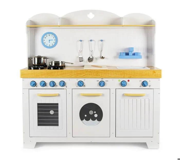 Cuisine en Bois Saint-Tropez avec Ensemble Alimentaire en Bois – 36 Pièces, Jeu Créatif pour Petits Chefs-1