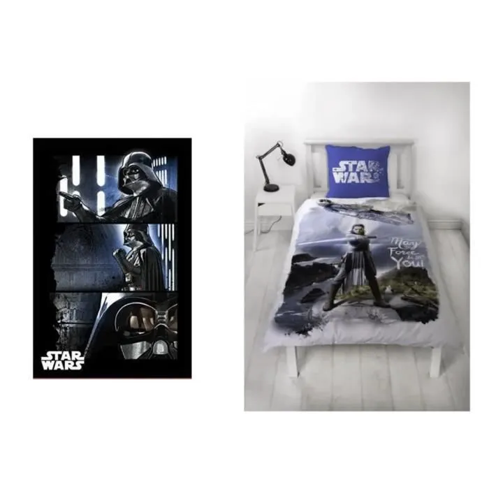 Star Wars - Ensemble parure de couette 140 x 200 cm + taie d'oreiller + Plaid 100 x 140 cm.-0
