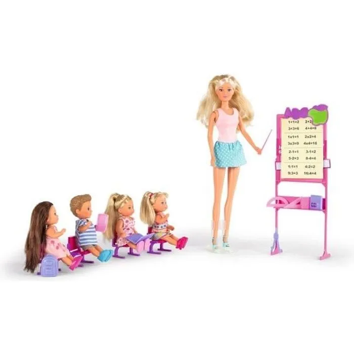 Poupée Steffi Love - Maitresse d'école et 4 élèves - Tableau et accessoires inclus-0