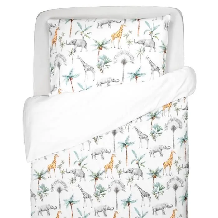 Parure réversible housse de couette + taie d'oreiller enfant Safari 140X150 50X70 Multicolore-0
