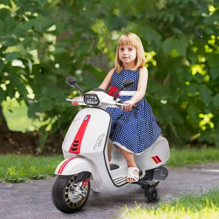 Scooter électrique enfant AIYAPLAY Vespa 6 V dim. 107L x 47l x 73H cm Musique MP3 Port USB Phare 2 roulettes, pour 3-6 ans, Blanc-1