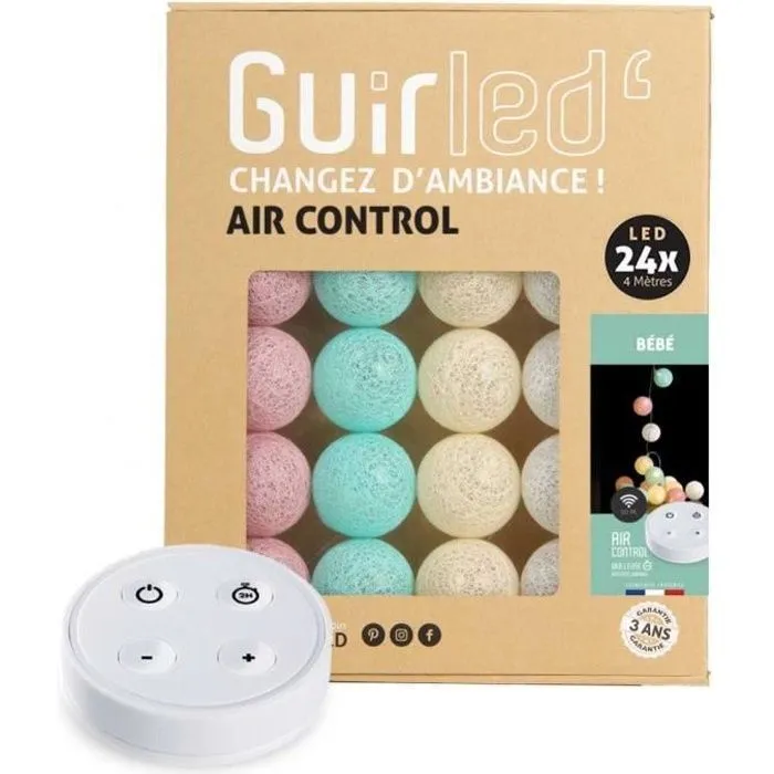 Guirlande lumineuse boules coton LED USB - Télécommandée -Veilleuse bébé 2h - 4 intensités - 24 boules 2,4m - Bébé-0