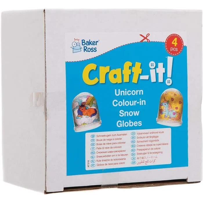 Baker Ross Kits de Boule à Neige Licorne à colorier (boîte de 4) - Loisirs créatifs pour Enfants, - AT316-3