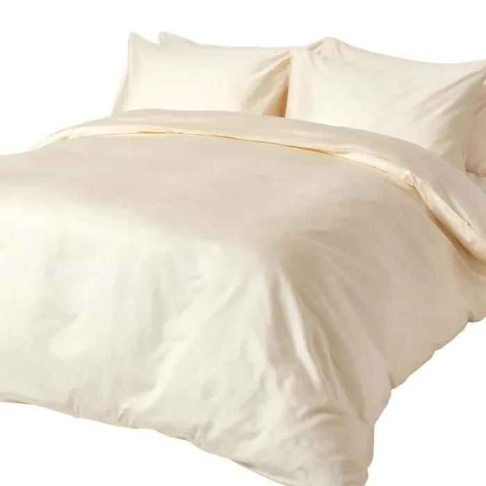 Housse de couette et taies d'oreiller coton égyptien Bio 400 fils Crème 260 x 220 cm-0