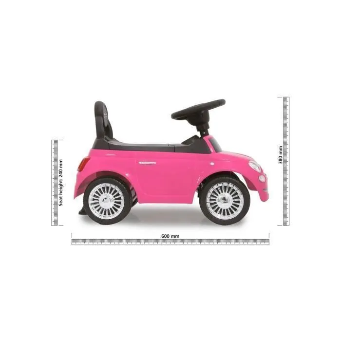 DEVESSPORT - Porteur Fiat 500 - Rose Pour enfants de 12 à 36 mois, volant avec klaxon et sons, compartiment de rangement et dossier-2