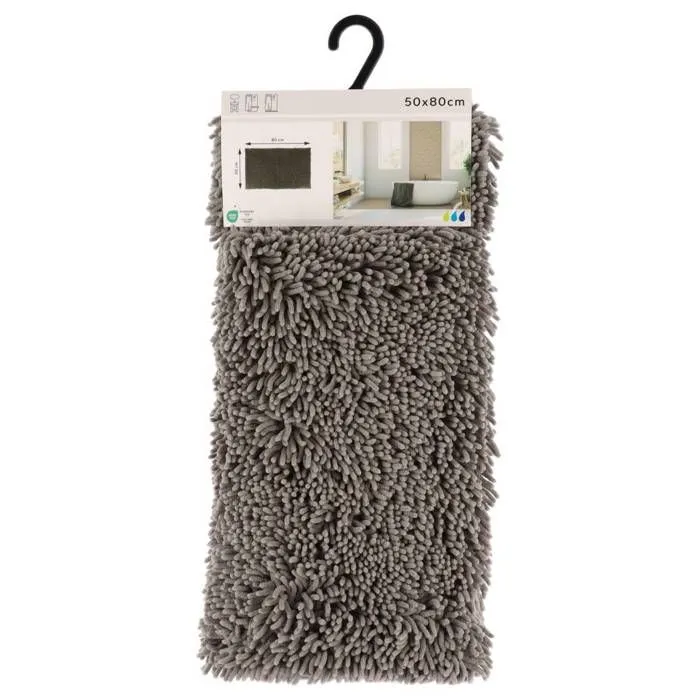 TENDANCE - Tapis de salle de bain Gris en Microfibre chenille 50 x 80 cm-0