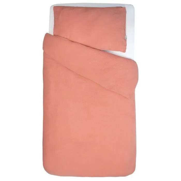 Parure de lit housse de couette et taie d'oreiller Jeanne 80x120 cm Terracotta-2