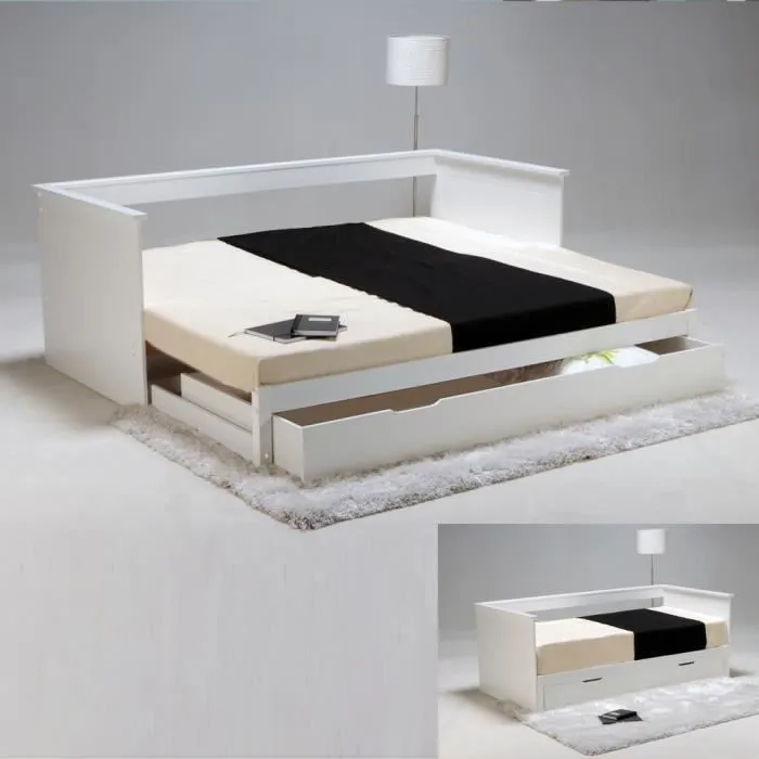 Lit gigogne ALFIO - 2 couchages 90x190 cm - Laqué blanc - Avec tiroirs - Montage facile-2