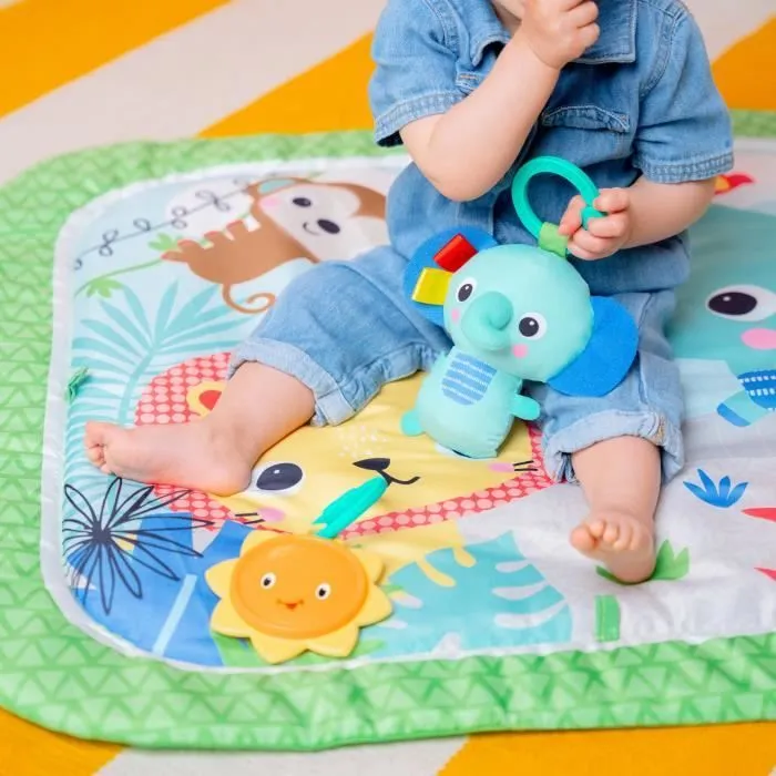 BRIGHT STARTS Tapis de sol éveil bébé évolutif pliable- Jungle Vert- arche avec jouets sensoriels et musicaux, miroir-3