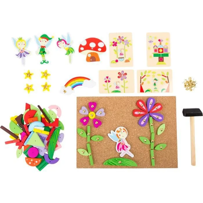 Jeu de marteau en bois 'Fée' SMALL FOOT - A partir de 3 ans - Tableau de liège avec motifs de fées pour marteler-0