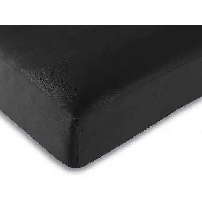 Drap housse Noir 90 x 190 cm / 100% coton / 57 fils/cm²-0