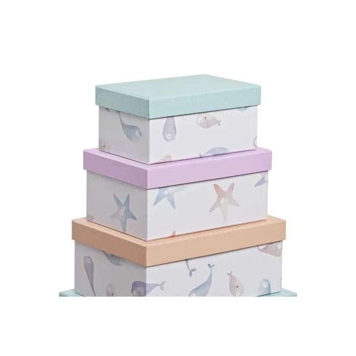 Jeu de boîtes de rangement empilables marin carton - MARQUE - Modèle - Multicolore - Blanc - Carton-1