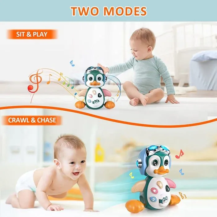 Jouet Musical Enfant 1 an, Jouets Rampants avec Musique et lumières,Jouet éducatif Jouet d’éveil Jouet Bébé Pingouin 6-12 Mois-3