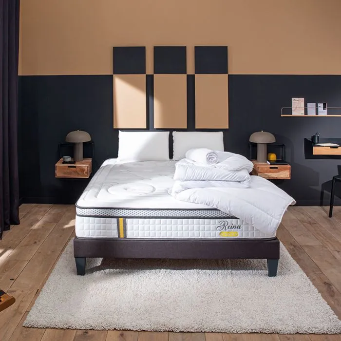 Ensemble Matelas + Sommier - REINA 2.0 - 140x190 cm - 26 cm d'épaisseur - 2 oreillers inclus - Anti punaise-1