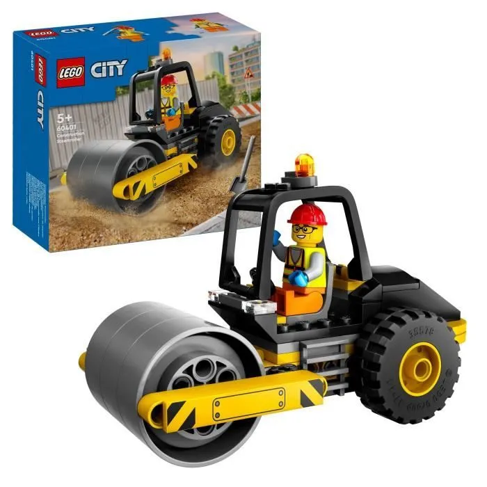 LEGO® 60401 City Le Rouleau Compresseur de Chantier, Maquette de Jouet de Camion avec Minifigurines d'Ouvrier-0