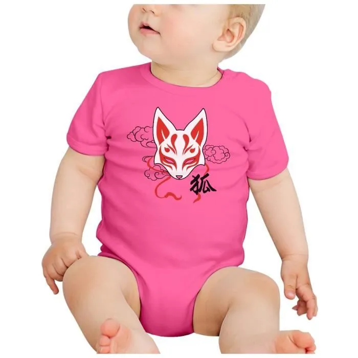 Body Bébé Manche Courte Rose Kitsune Renard Japon Asie Culture Manga-1