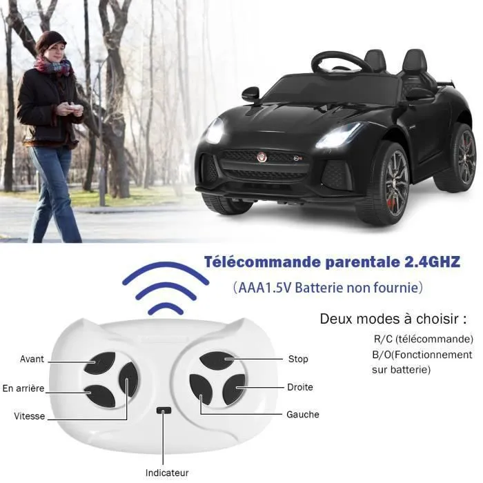 Voiture Électrique 12V Jaguar F-type SVR pour Enfants 3-8 Ans - COSTWAY - 2 Portes Verrouillables - Noir-2